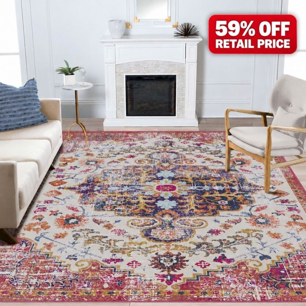 Brand New LOOMY Washable Area Rug – Blue/Orange, 9' × 12'